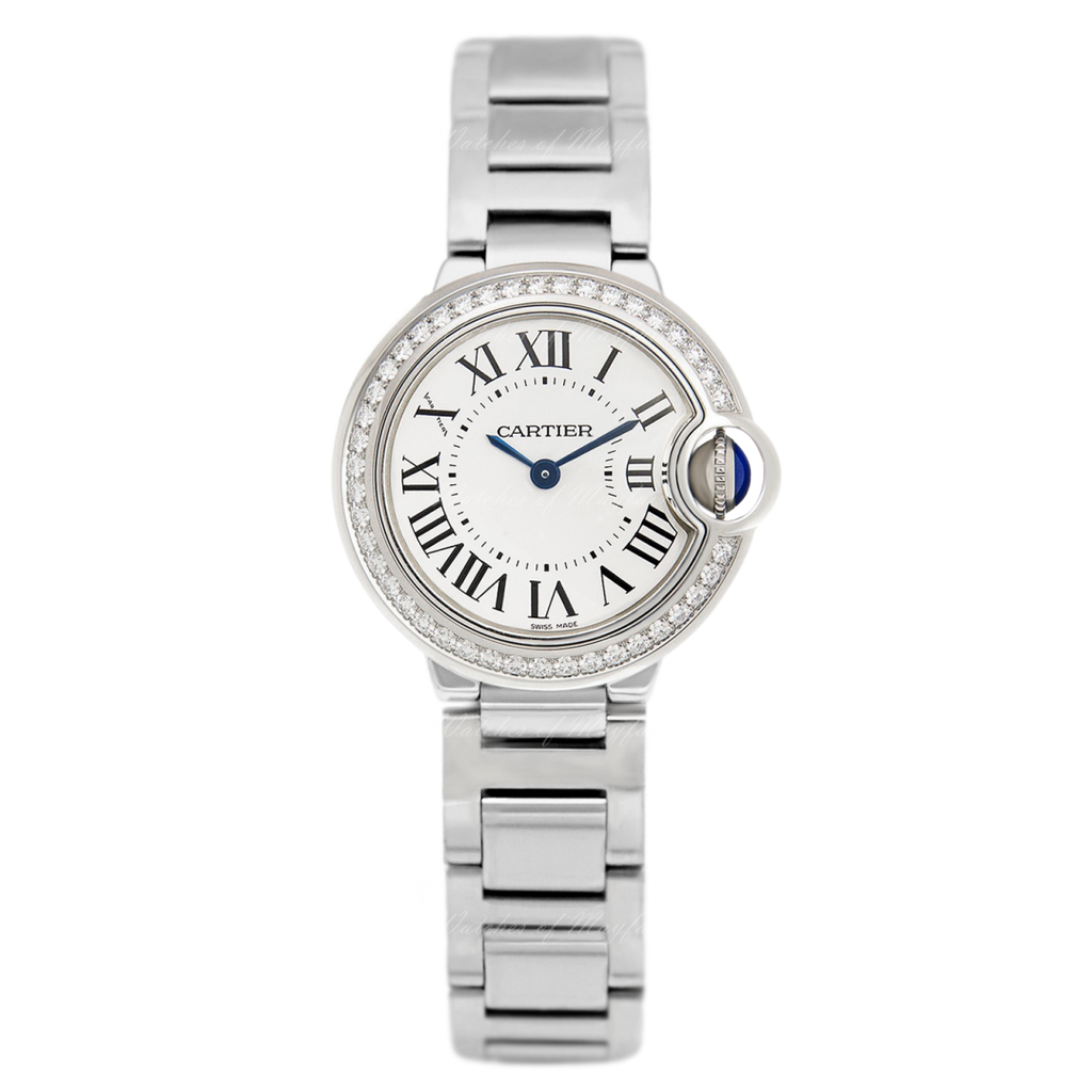 Cartier Ballon Bleu De Cartier Diamonds White Dial Silver Steel Strap Watch for Women - W4BB0015