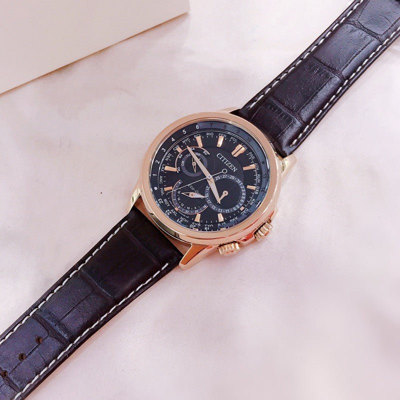 Citizen Eco Drive Calendrier Black Dial Brown Leather StrapWatch For Men - BU2023-12E