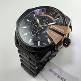Diesel Mega Chief Chronograph Black Dial Black Steel Strap Watch For Men - DZ4309