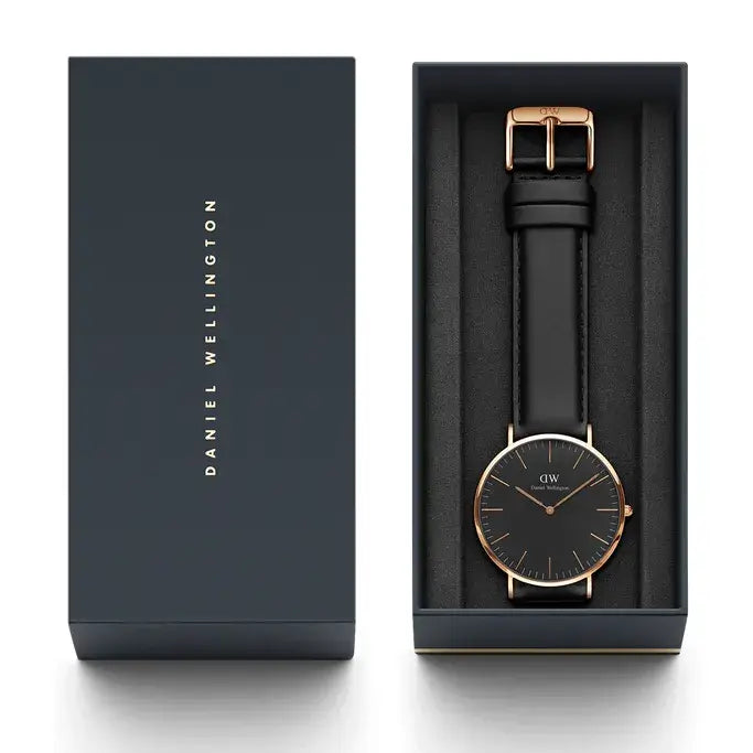 Daniel Wellington Classic Sheffield Black Dial Black Leather Strap Watch For Men - DW00100127