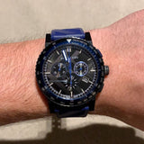Burberry The City Sport Chronograph Black Dial Blue Rubber Strap Watch For Men - BU9807