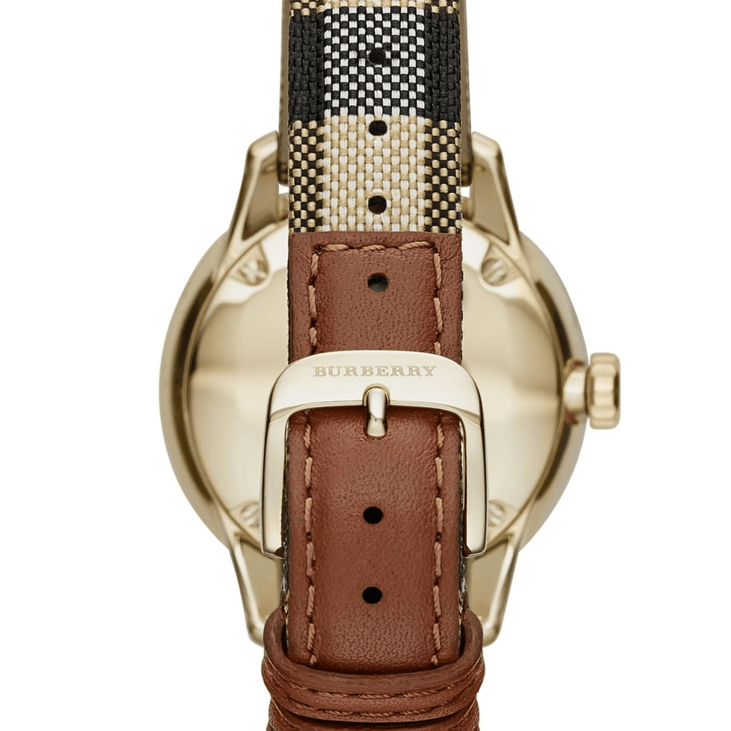 Burberry The Classic Round Gold Dial Brown Leather Strap Unisex Watch - BU10001