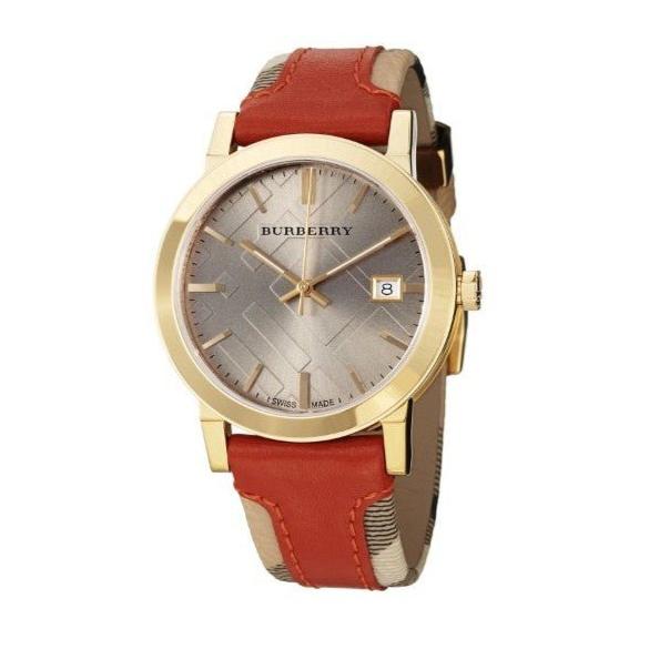 Burberry The City Gold Dial Orange Leather Strap Watch for Women - BU9016
