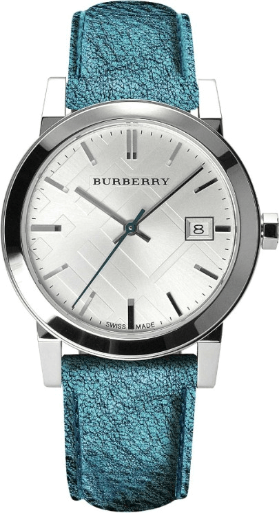 Burberry White Dial Turquoise Leather Strap Watch for Women - BU9120