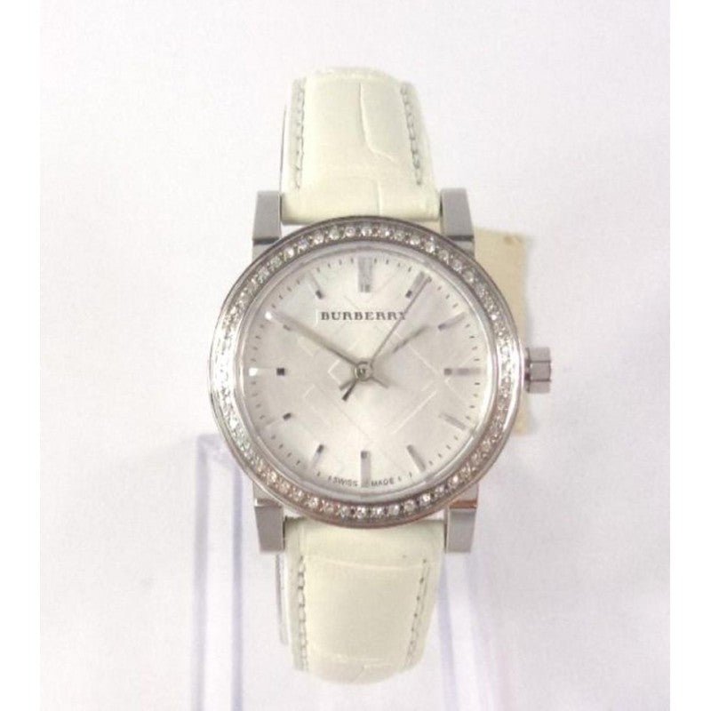 Burberry The City Diamonds Silver Dial White Leather Strap Watch for Women - BU9221