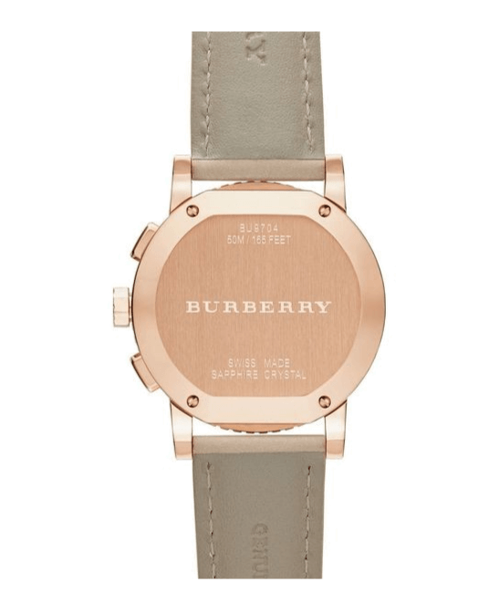 Burberry Chronograph Rose Gold Dial Beige Leather Strap Watch for Women - BU9704