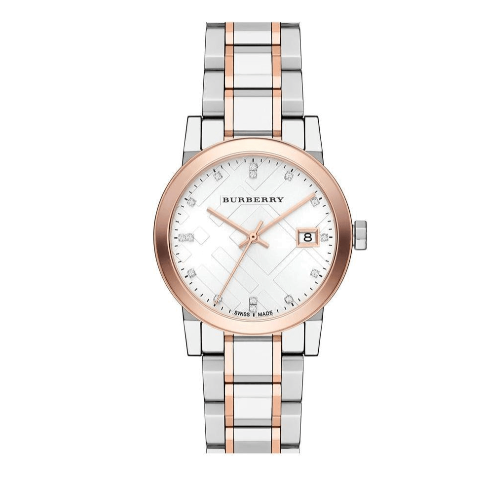 Burberry The City Diamonds White Dial Two Tone Steel Strap Watch for Women - BU9127