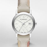 Burberry The City White Dial Beige Leather Strap Watch for Women - BU9132