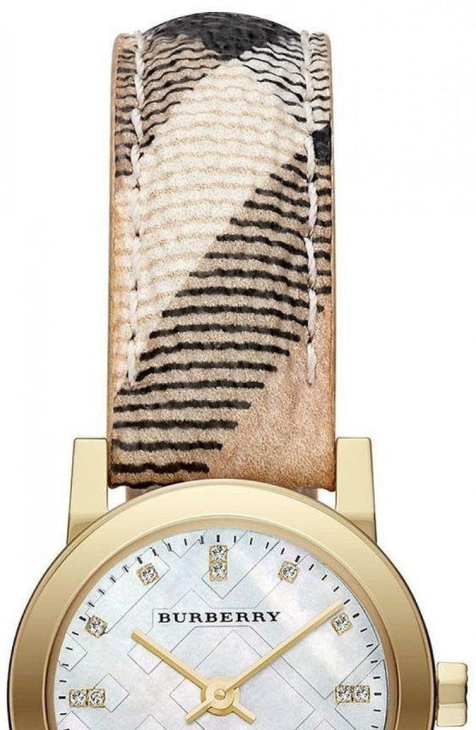Burberry The City Diamonds Mother of Pearl Dial Brown Leather Strap Watch for Women - BU9226