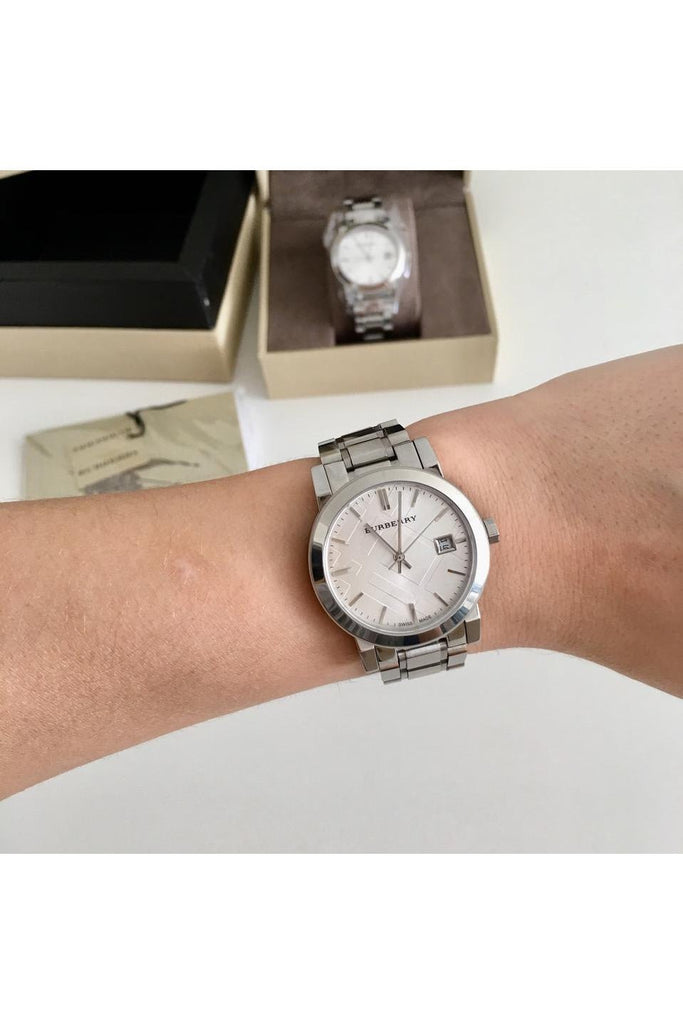 Burberry The City White Dial Silver Steel Strap Watch for Women - BU9100