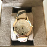 Burberry The City Gold Dial Haymarket Brown Leather Strap Watch for Women - BU9026
