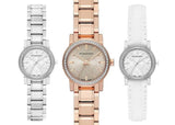 Burberry The City Diamonds Silver Dial White Leather Strap Watch for Women - BU9221