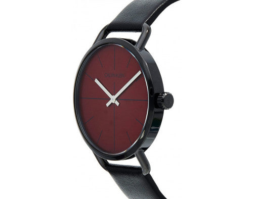 Calvin Klein Even Maroon Dial Black Leather Strap Watch for Men - K7B214CP