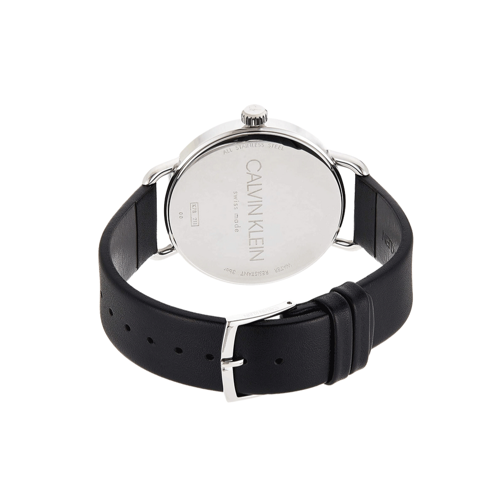 Calvin Klein Even White Dial Black Leather Strap Watch for Women - K7B211C6