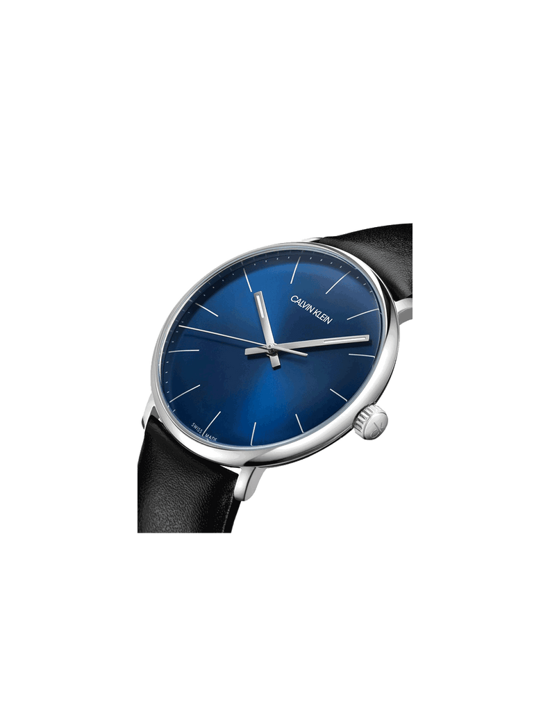 Calvin Klein High Noon Quartz Blue Dial Black Leather Strap Watch for Men - K8M211CN