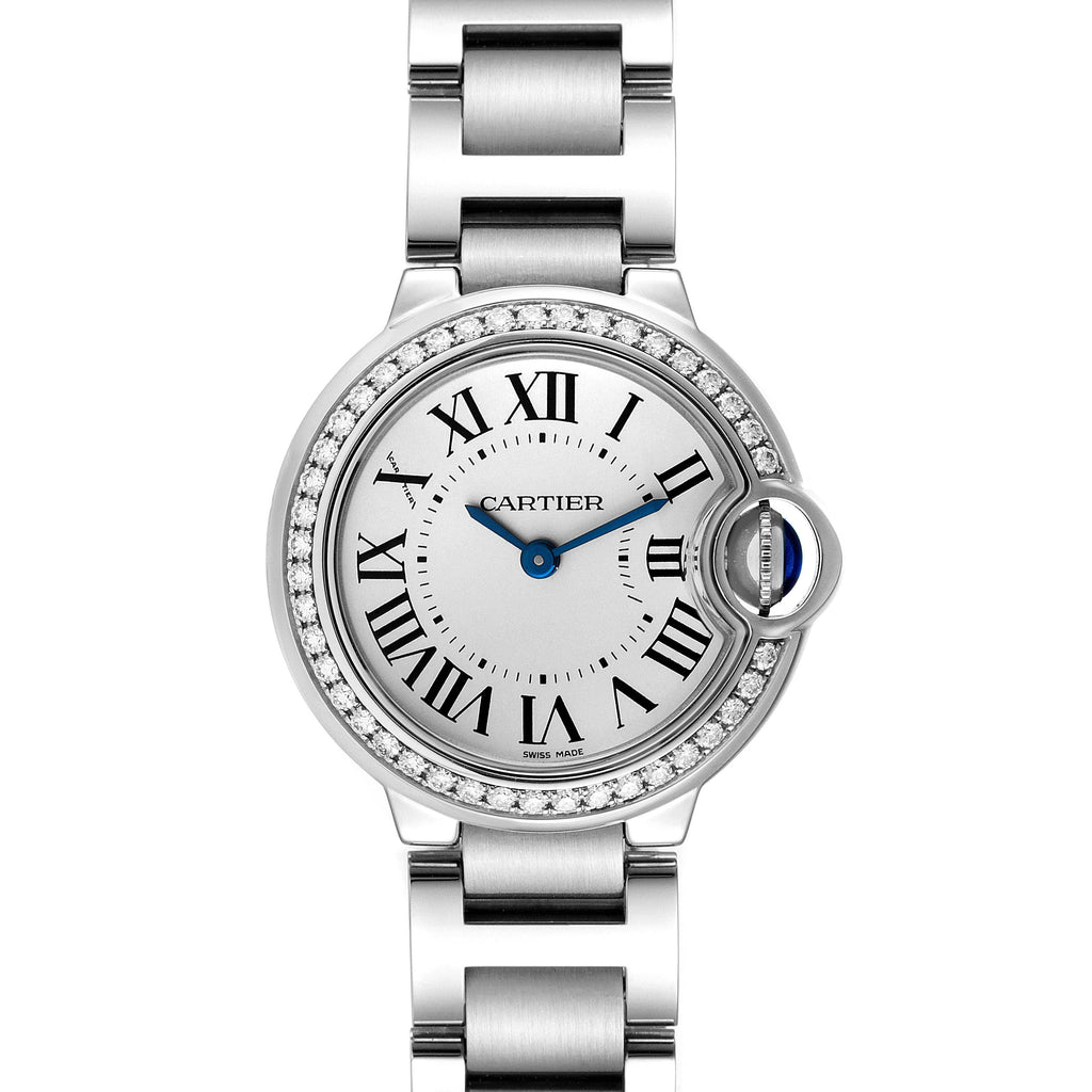 Cartier Ballon Bleu De Cartier Diamonds White Dial Silver Steel Strap Watch for Women - W4BB0015
