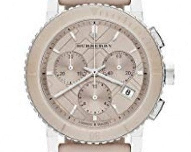Burberry The City Chronograph Rose Gold Dial Beige Leather Strap Watch For Women - BU9702
