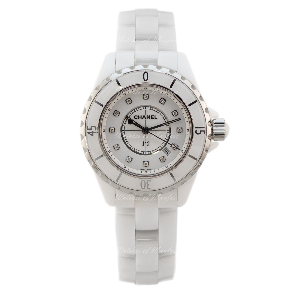Chanel J12 Diamonds Ceramic White Dial White Steel Strap Watch for Women - J12 H1628