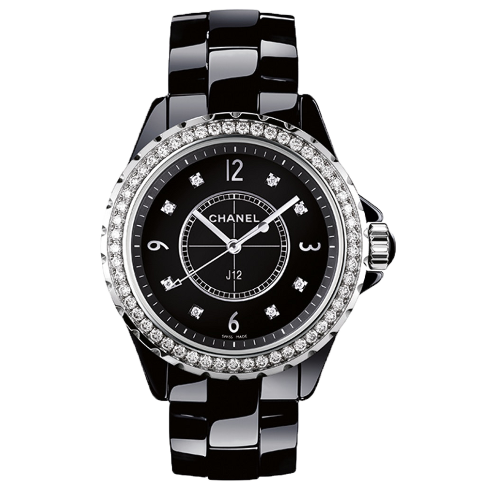 Chanel J12 Diamonds Ceramic Black Dial Black Steel Strap Watch for Women - J12 H3108