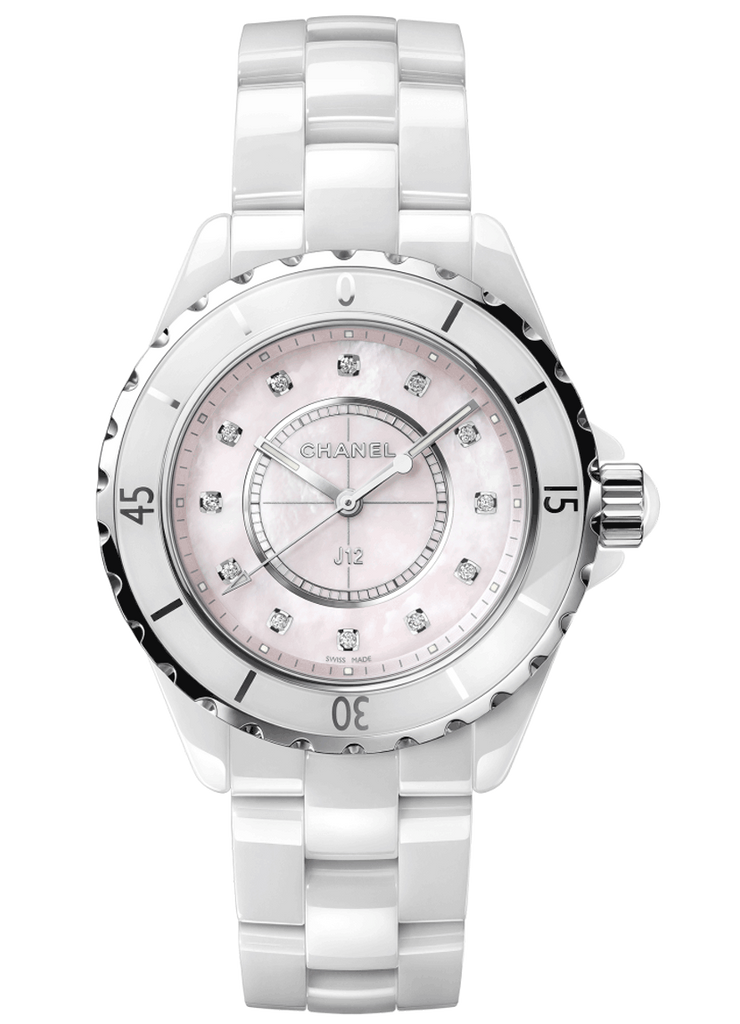 Chanel J12 Quartz Diamonds Pink Dial White Steel Strap Watch for Women - J12 H5513