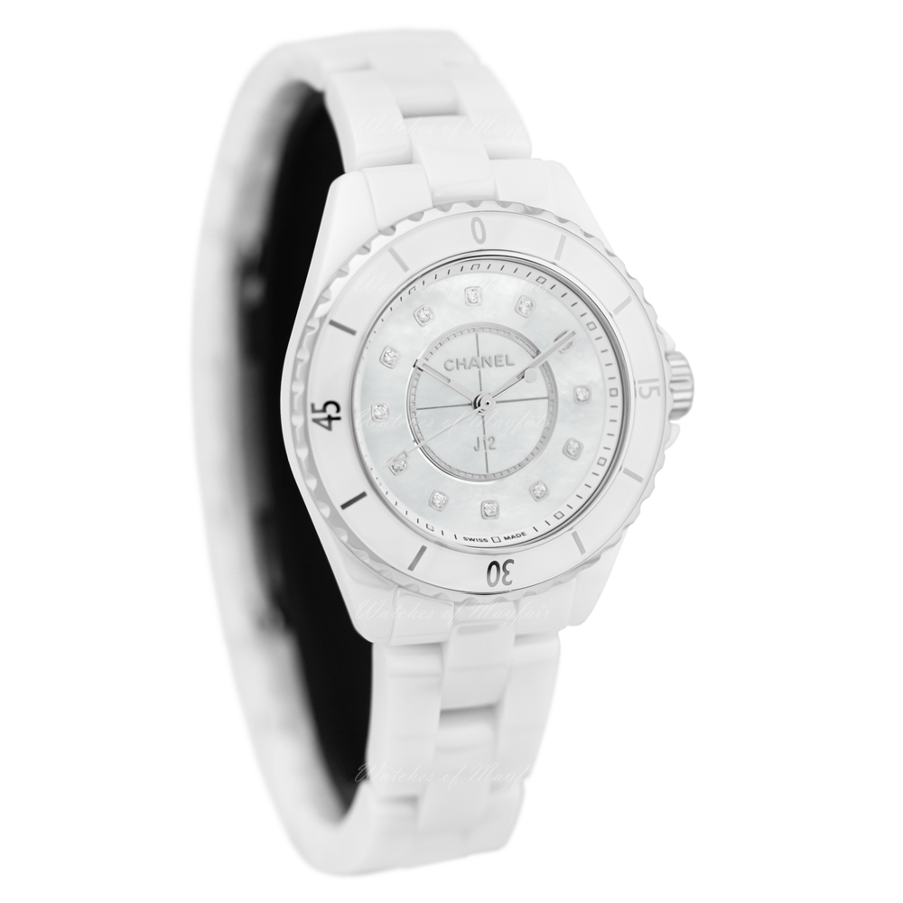 Chanel J12 Diamonds Mother of Pearl White Dial White Steel Strap Watch for Women - J12 H5704