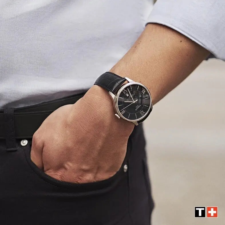 Tissot Chemin Des Tourelles Powermatic 80 Black Dial Black Leather Strap Watch For Men - T099.407.16.058.00