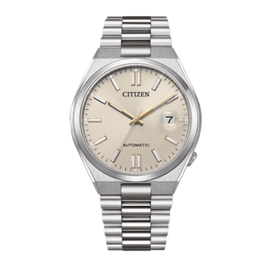 Citizen Tsuyosa Automatic Oatmeal White Dial Silver Steel Strap Watch For Men - NJ0151-88W