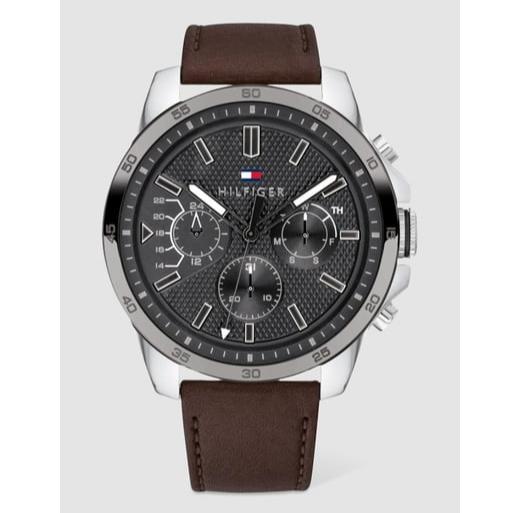 Tommy Hilfiger Decker Grey Dial Brown Leather Strap Watch for Men - 1791562