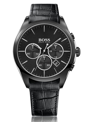 Hugo Boss Onyx Black Dial Black Leather Strap Watch for Men - 1513367