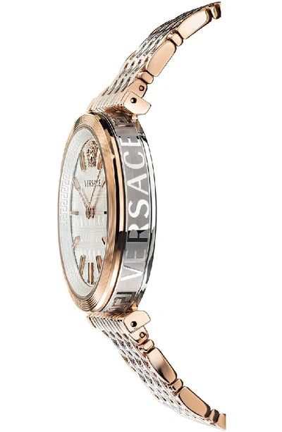 Versace V-Twist White Dial Two Tone Mesh Bracelet Watch for Women - VELS00719