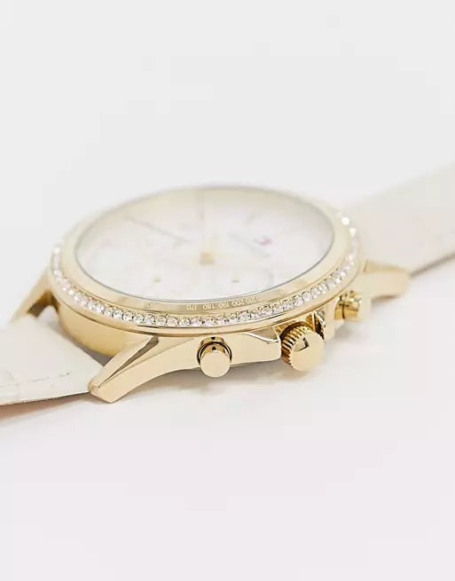 Tommy Hilfiger Ari Diamonds White Dial Cream Leather Strap Watch for Women - 1781982