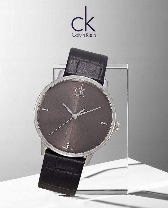 Calvin Klein Grey Dial Black Leather Strap Watch for Women - K2Y2Y1CU