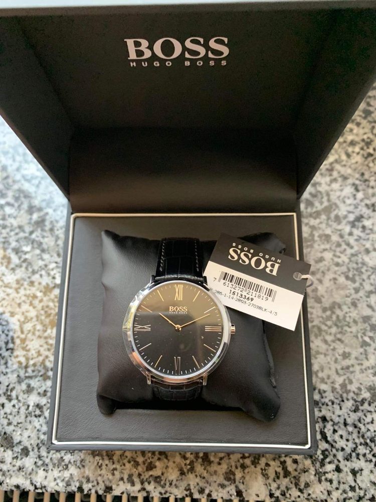 Hugo Boss Jackson Black Dial Black Leather Strap Watch for Men - 1513369