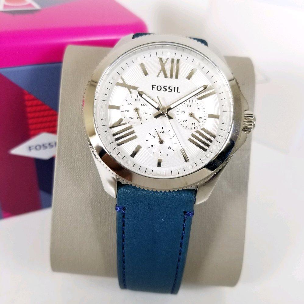 Fossil Cecile White Dial Blue Leather Strap Watch for Women - AM4531