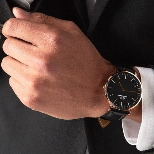 Daniel Wellington Classic Sheffield Black Dial Black Leather Strap Watch For Men - DW00100127