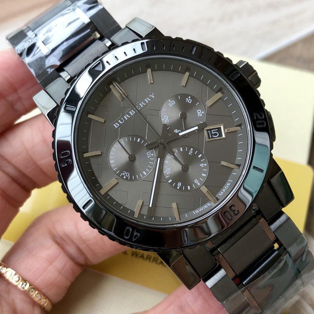 Burberry The City Grey Dial Gunmetal Grey Steel Strap Watch for Men - BU9381