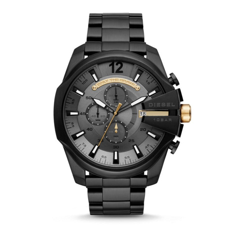 Diesel Mega Chief Chronograph Grey Dial Black Steel Strap Watch For Men - DZ4479
