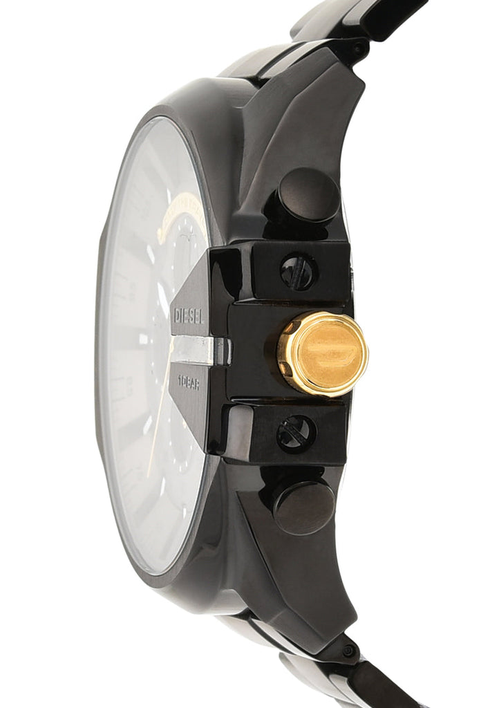 Diesel Mega Chief Chronograph Grey Dial Black Steel Strap Watch For Men - DZ4479