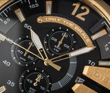 Diesel Mega Chief Chronograph Black Dial Black Leather Strap Watch For Men - DZ4344