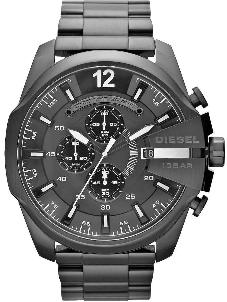 Diesel Mega Chief Chronograph Black Dial Black Steel Strap Watch For Men - DZ4283