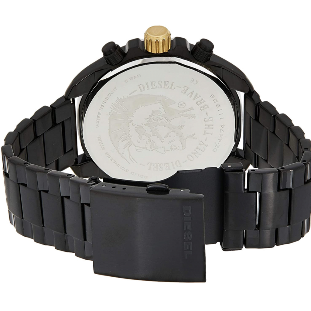 Diesel Mega Chief Chronograph Grey Dial Black Steel Strap Watch For Men - DZ4479