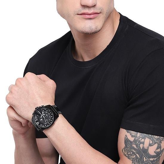 Diesel Mega Chief Chronograph Black Dial Black Steel Strap Watch For Men - DZ4283