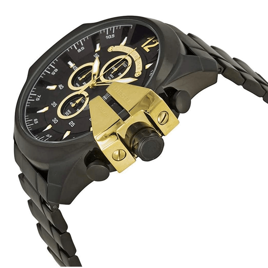 Diesel Mega Chief Chronograph Black Dial Black Steel Strap Watch For Men - DZ4338
