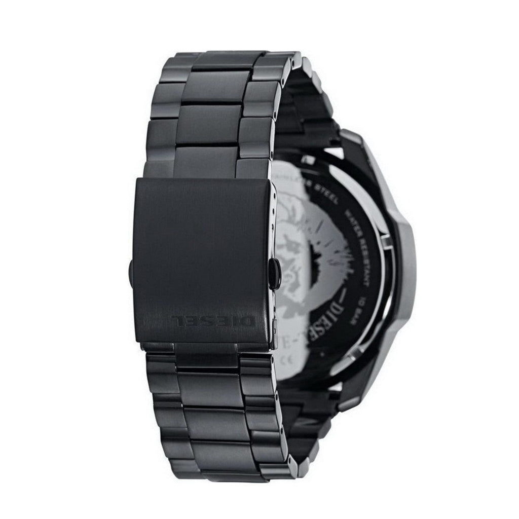 Diesel Mega Chief Chronograph Black Dial Black Steel Strap Watch For Men - DZ4355