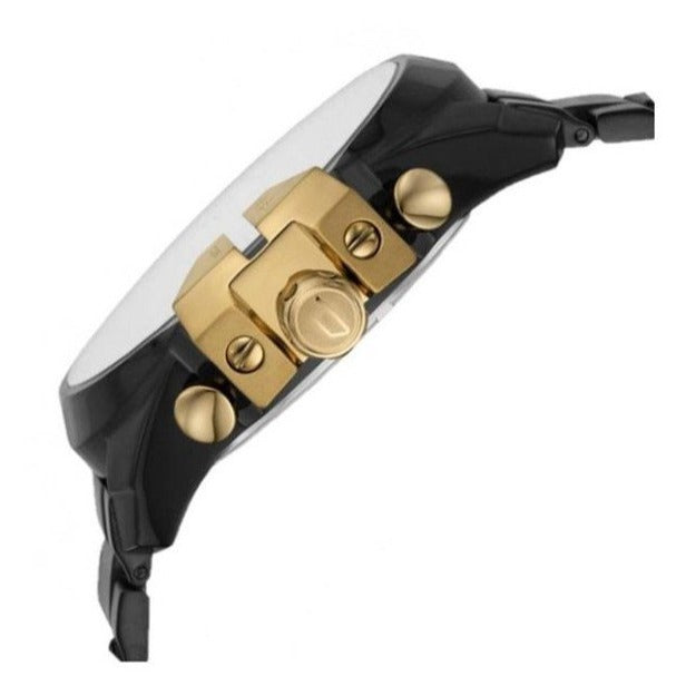 Diesel Mega Chief Chronograph Gold Dial Black Steel Strap Watch For Men - DZ4485