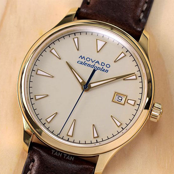 Movado Heritage Calendoplan Beige Dial Brown Leather Strap Watch for Men - 3650003