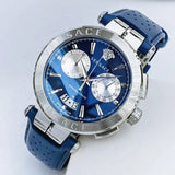 Versace Aion Chronograph Blue Dial Blue Leather Strap Watch for Men - VE1D01220