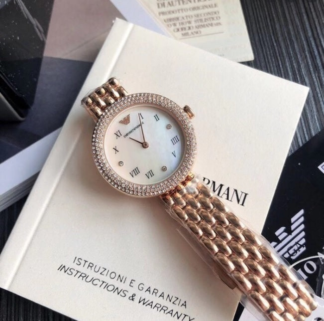 Emporio Armani Rosa Quartz Mother of Pearl White Dial Rose Gold Steel Strap Watch For Women - AR11355