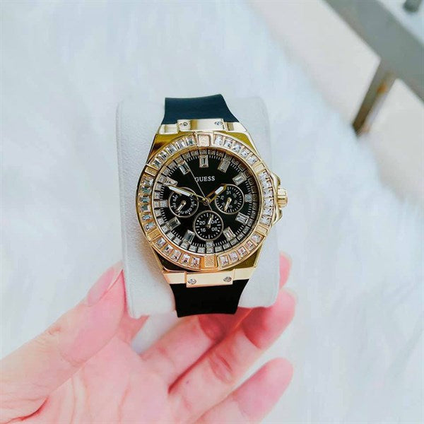 Guess Venus Diamonds Black Dial Black Rubber Strap Watch for Women - GW0118L1