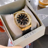 Guess Venus Diamonds Black Dial Black Rubber Strap Watch for Women - GW0118L1
